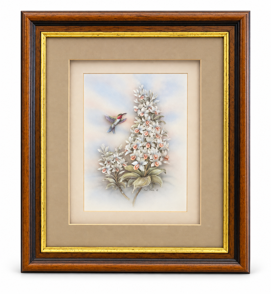 Rob Halle Signed Hummingbird & Floral Framed Art