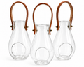 Set of 3 Glass Lantern Vases with Leather Handles