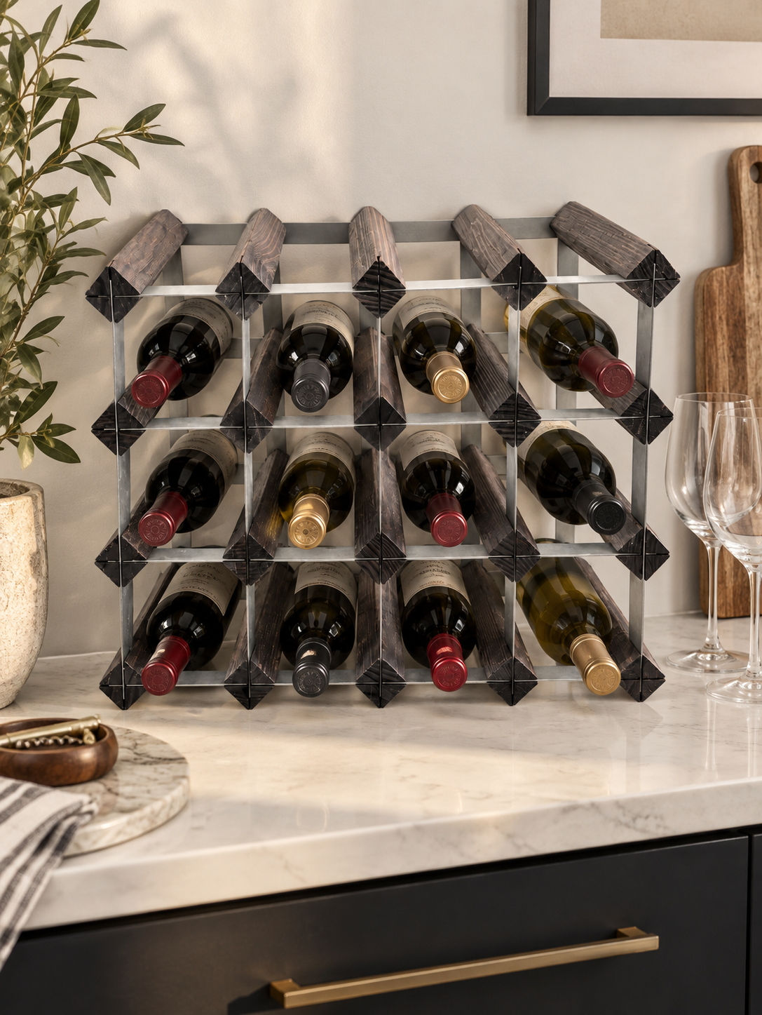Industrial Wood & Metal 16-Bottle Wine Storage Rack