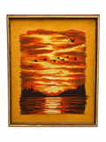 Vintage Sunset Crewel Embroidery Wall Art
