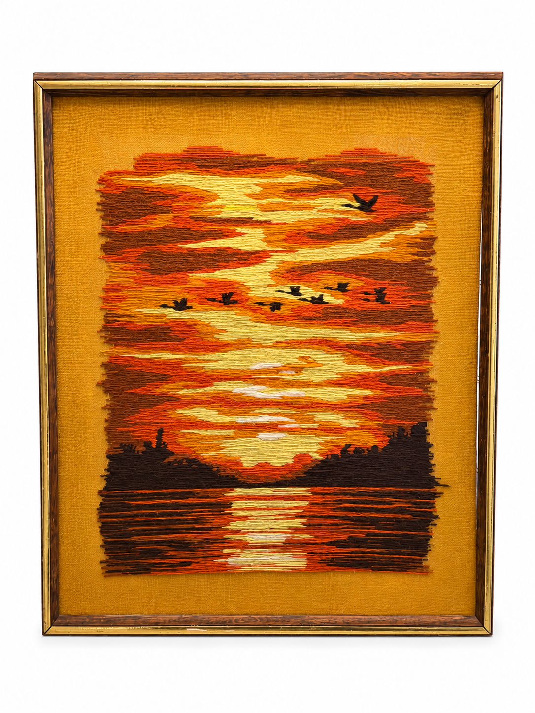 Vintage Sunset Crewel Embroidery Wall Art