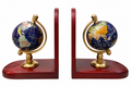 Vintage Globe Bookends – Mahogany Wood & Brass-Tone Set