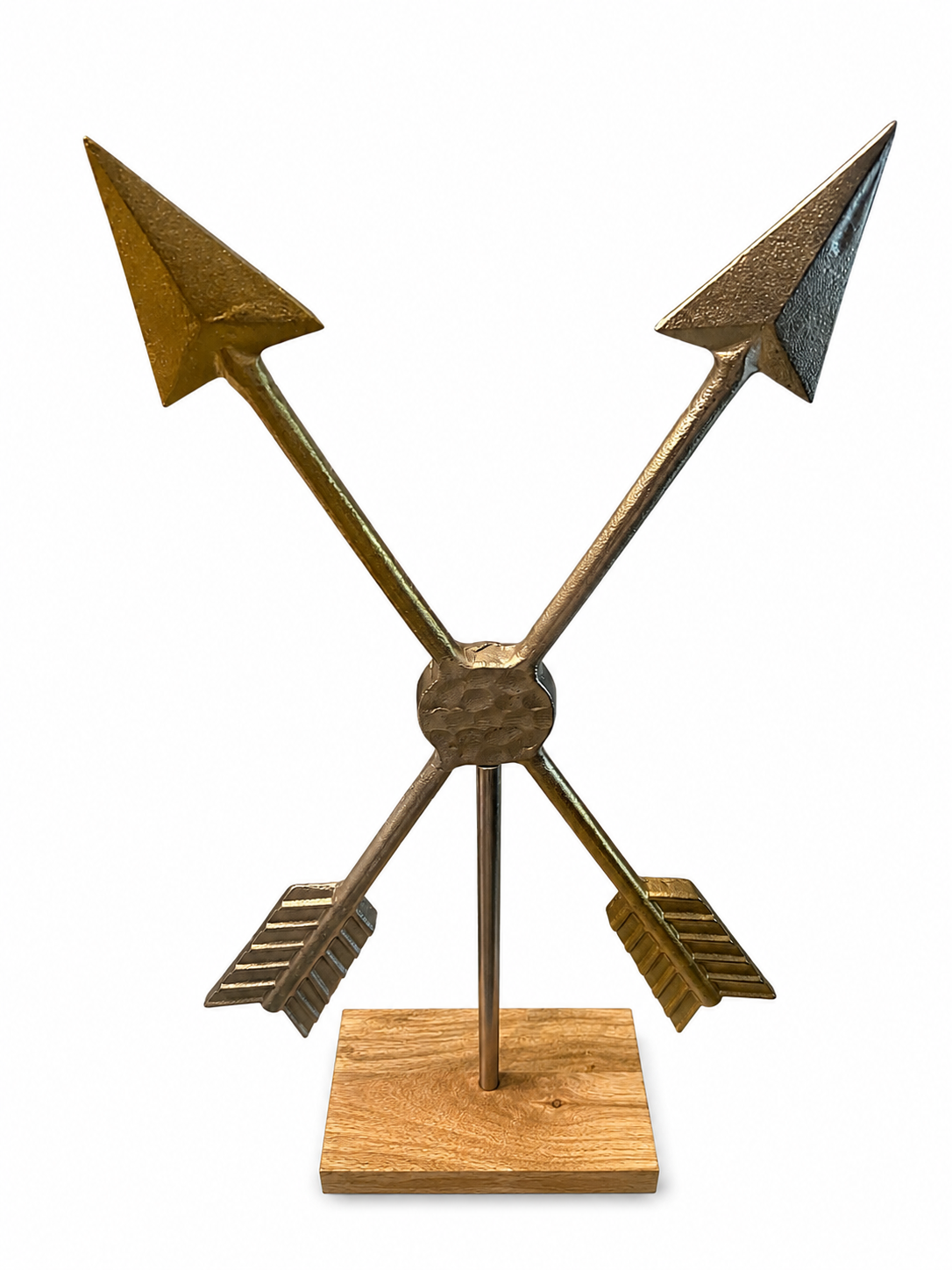 Decorative Crossed Arrow Metal Sculpture on Wooden Base