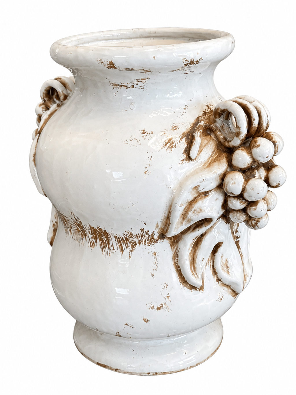 Vintage Distressed Ceramic Grape Relief Vase