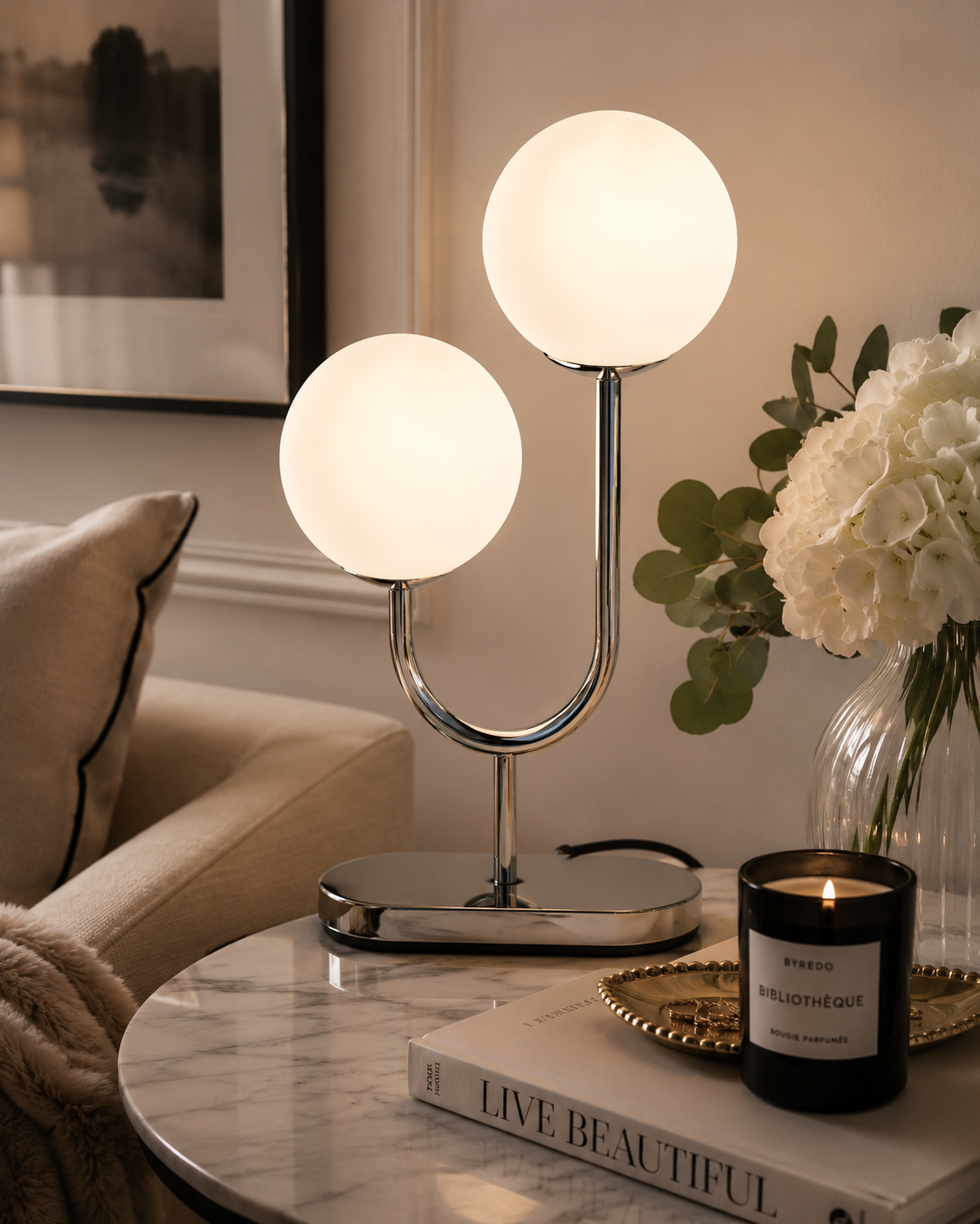Modern Dual Globe Chrome Table Lamp