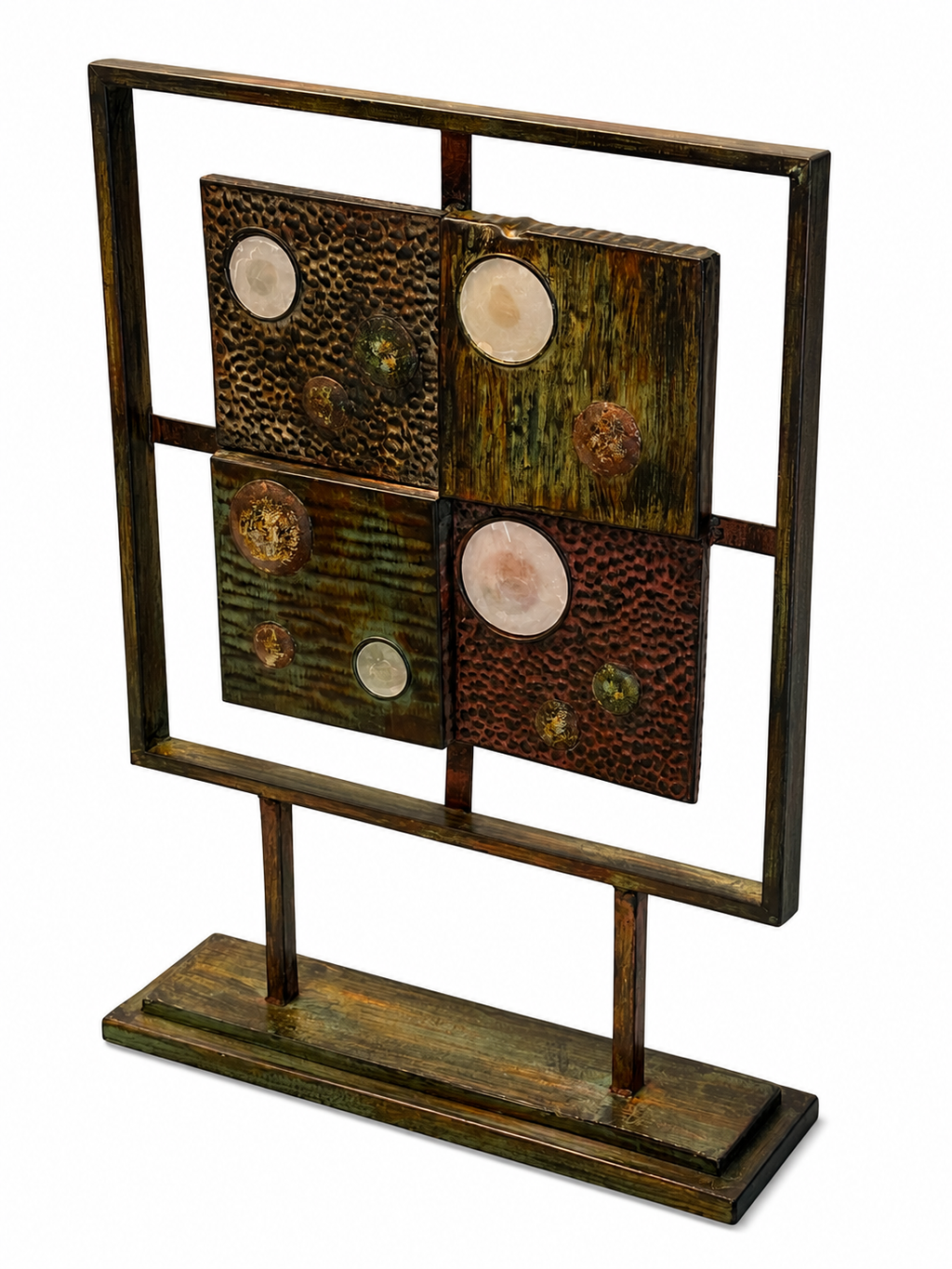 Modern Industrial Metal & Faux Stone Tabletop Sculpture
