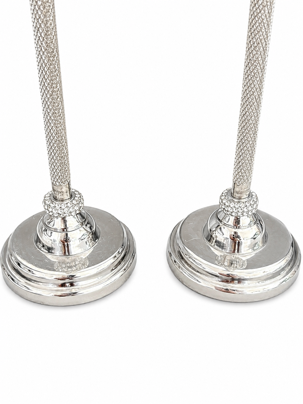 Set of 2 Silver Crystal Accent Candle Holders