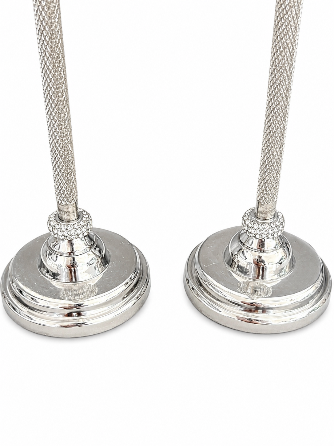 Set of 2 Silver Crystal Accent Candle Holders