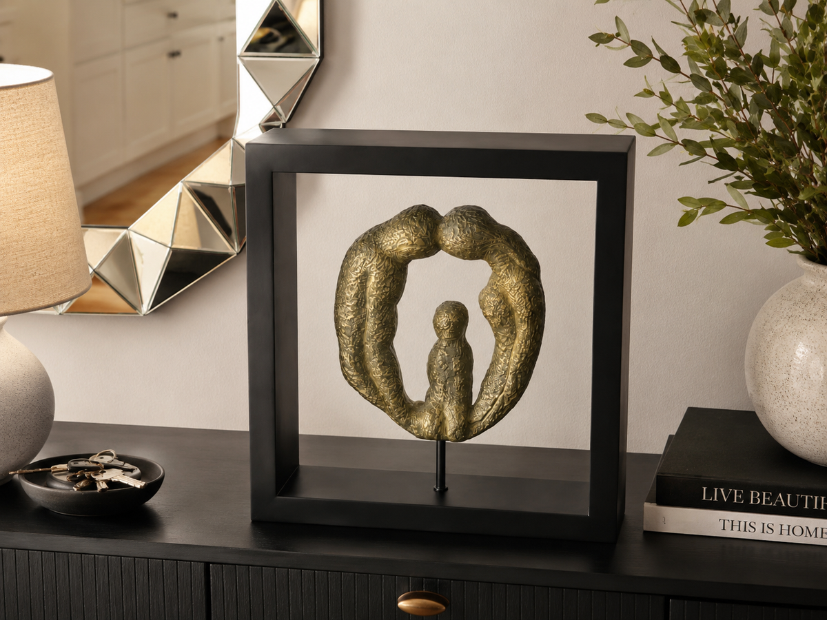 Modern Abstract Family Embrace Sculpture in Black Display Frame