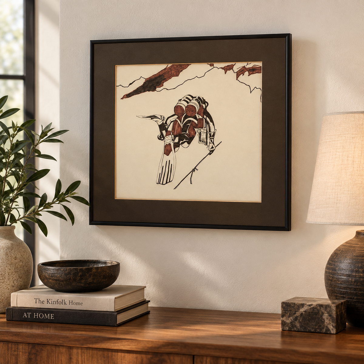 Vintage-Style Scuba Diver Framed Wall Art