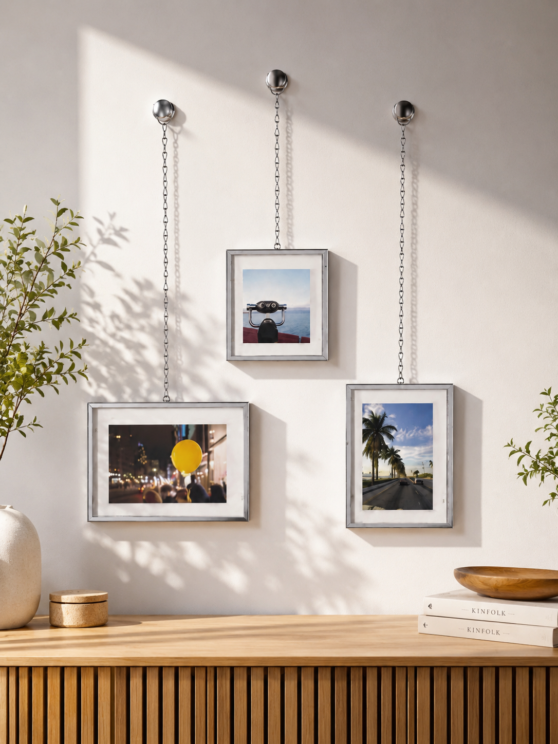Umbra Fotochain Hanging Photo Display – Set of 3 Floating Picture Frames with Metal Chains | Modern Wall Photo Display