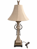 Ornate Antique-Style Bronze & Champagne Table Lamp with Fabric Bell Shade