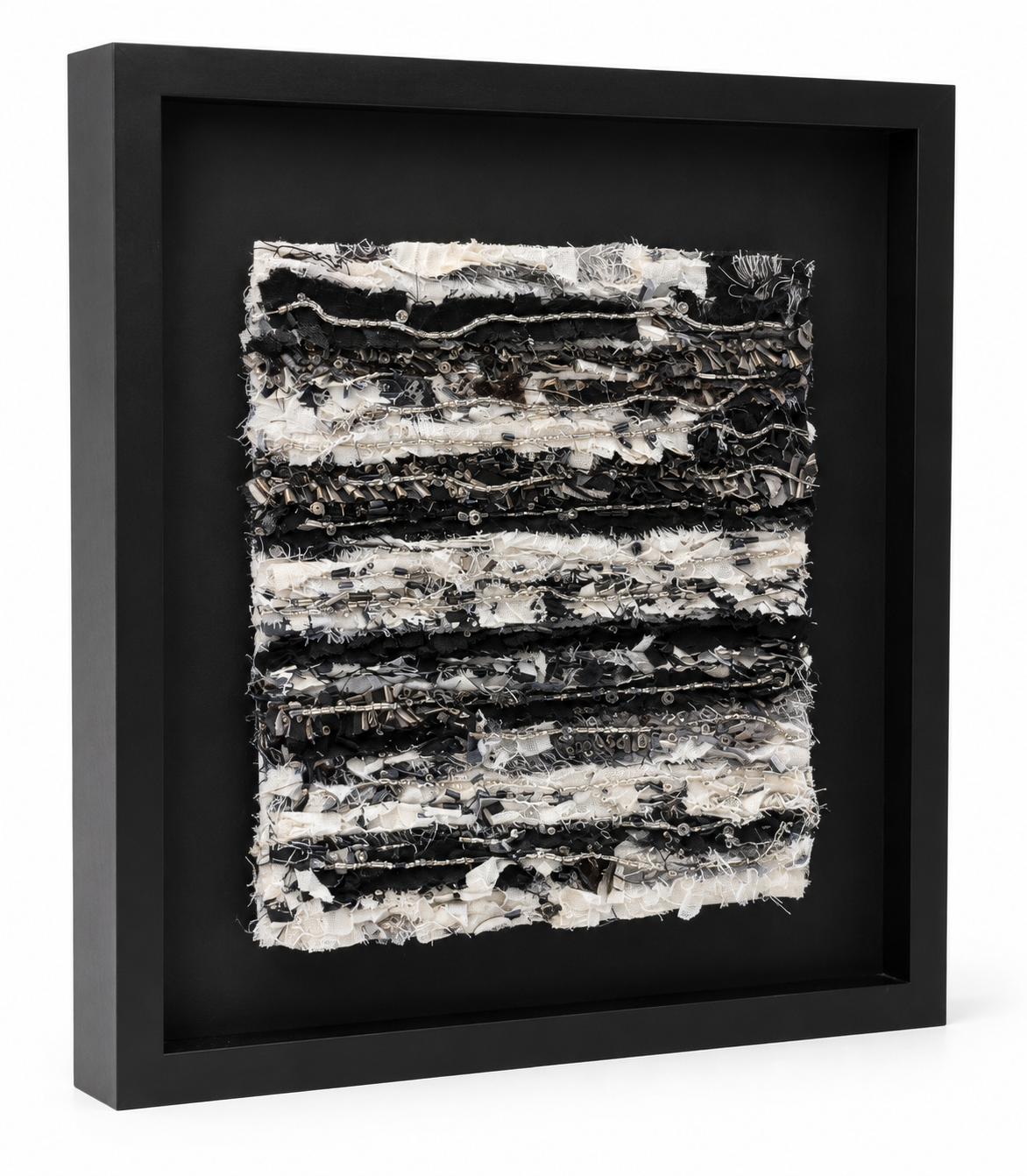 Framed Monochrome Mixed Media Textile Wall Art