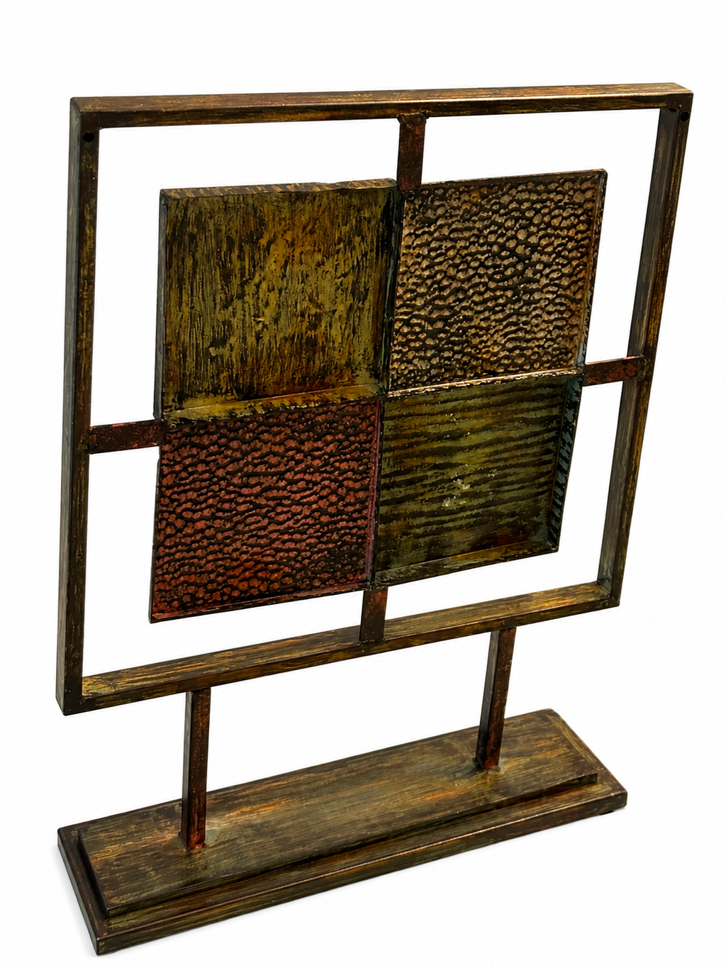 Modern Industrial Metal & Faux Stone Tabletop Sculpture