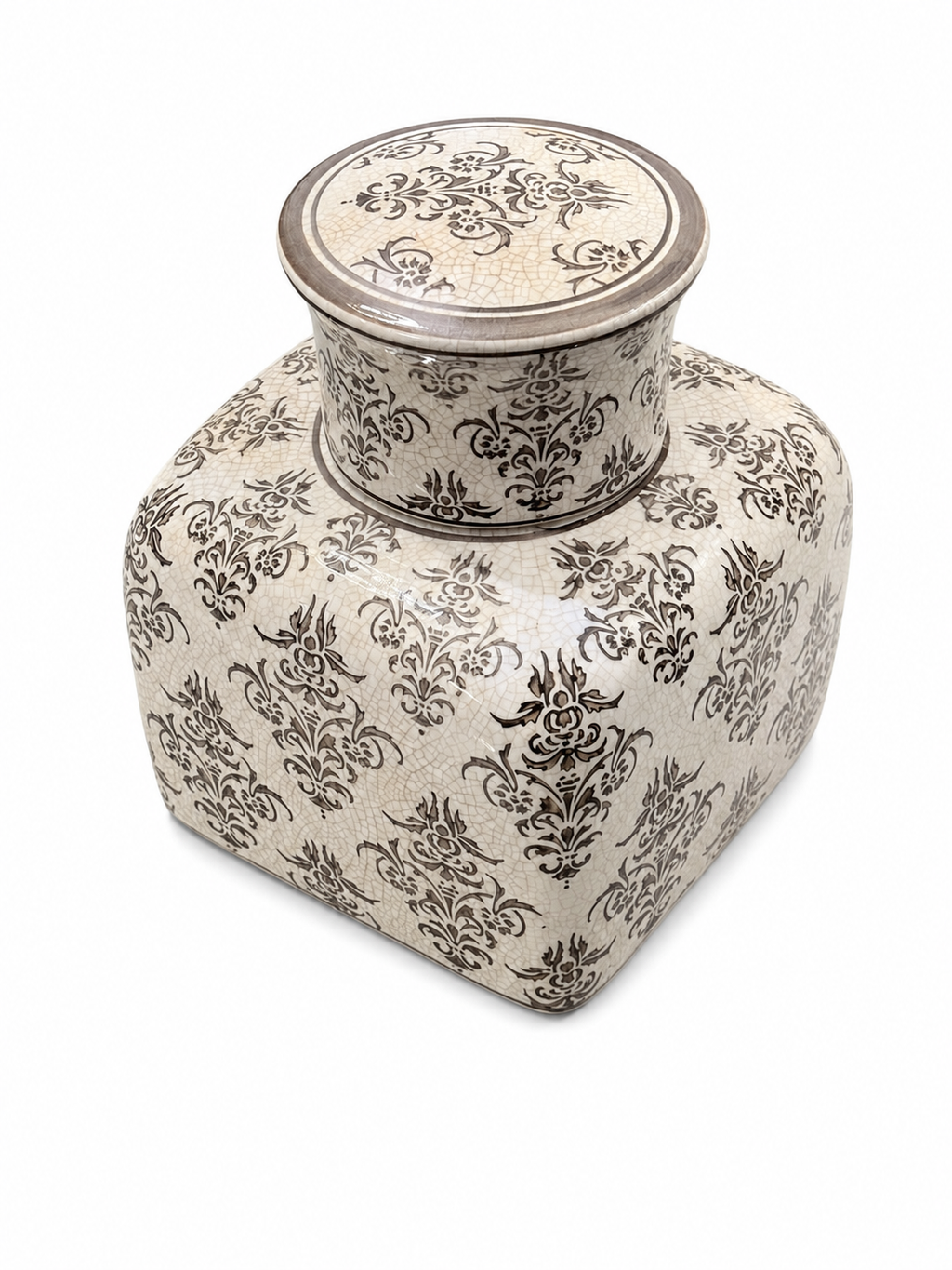 Vintage Crackle Glaze Floral Ceramic Ginger Jar with Lid
