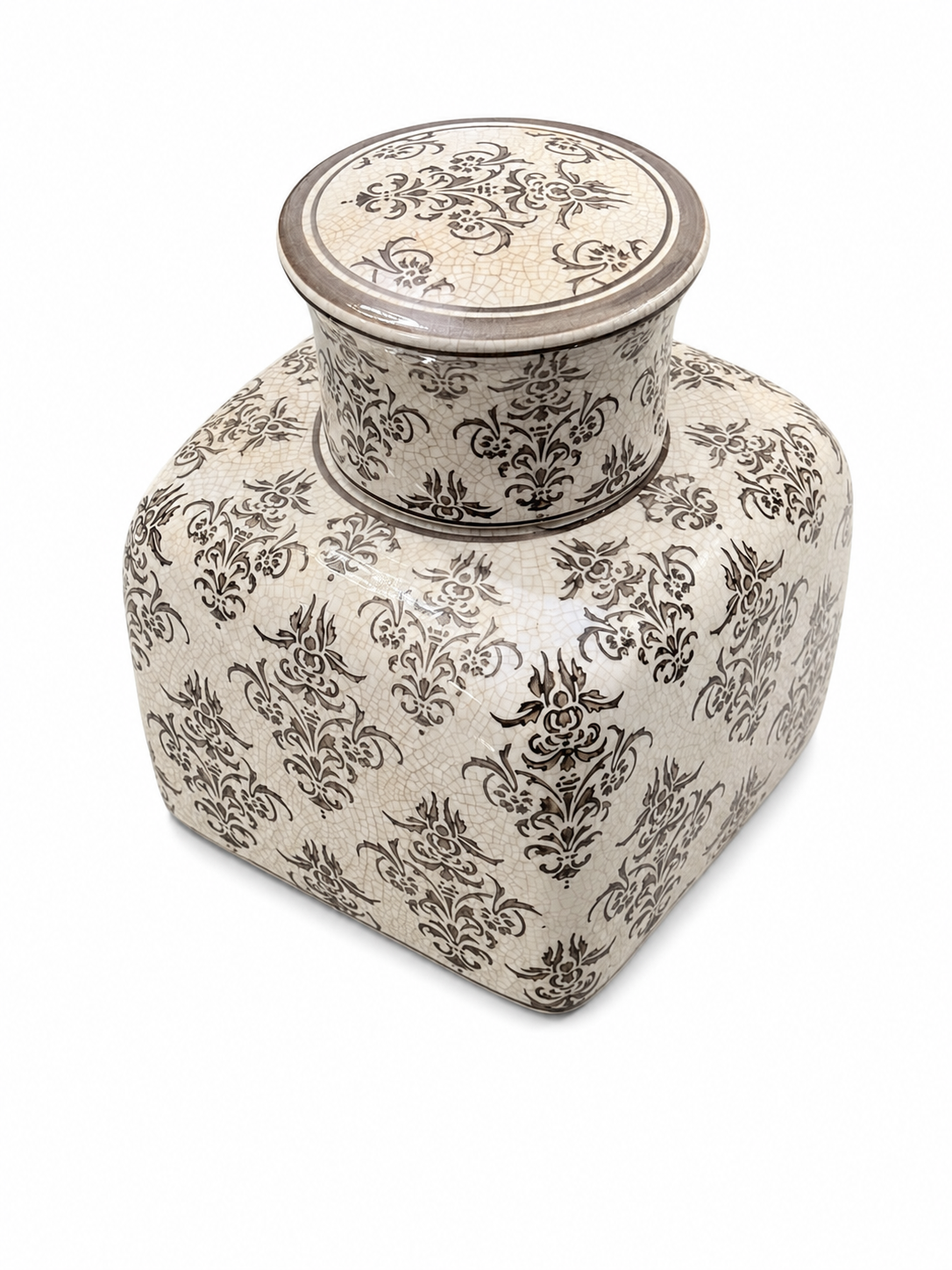 Vintage Crackle Glaze Floral Ceramic Ginger Jar with Lid