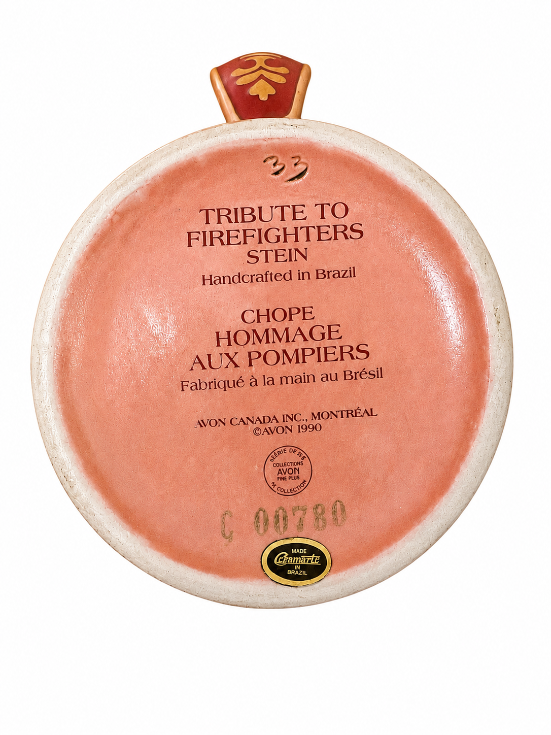 Vintage Avon 1990 Tribute to Firefighters Lidded Beer Stein – Handcrafted in Brazil