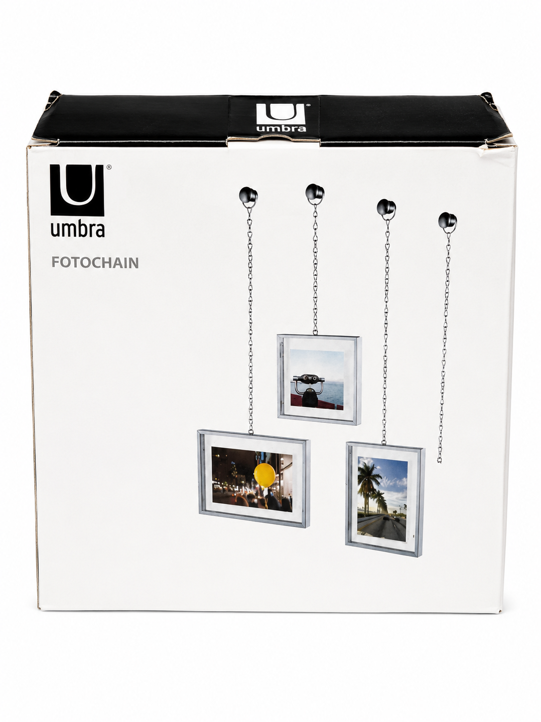 Umbra Fotochain Hanging Photo Display – Set of 3 Floating Picture Frames with Metal Chains | Modern Wall Photo Display