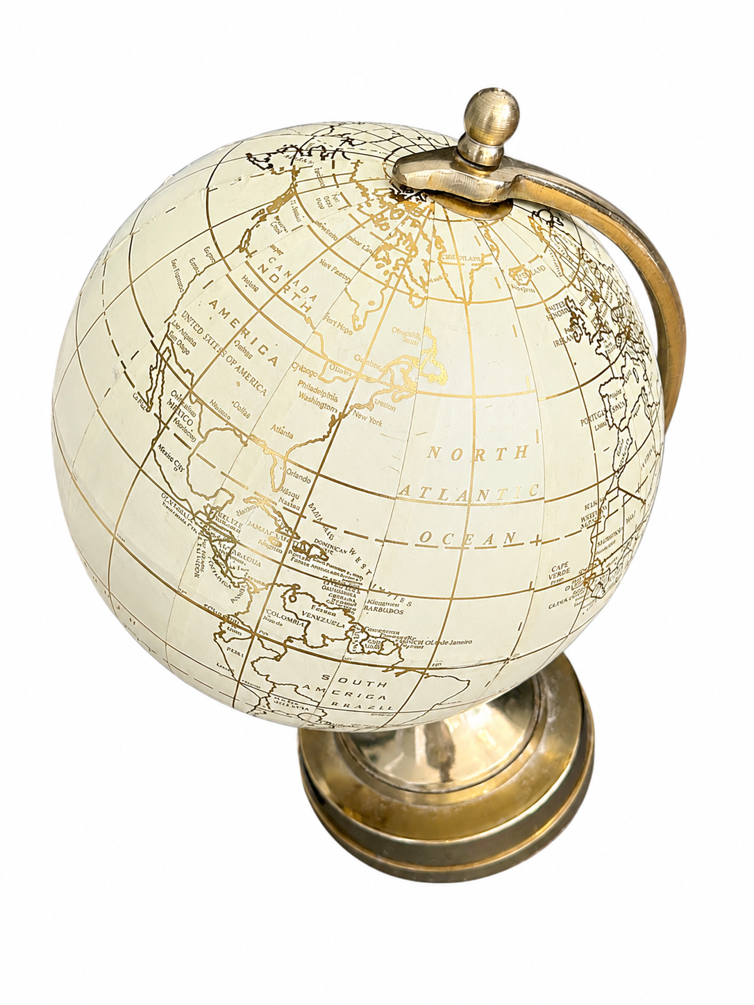 Vintage-Inspired Ivory & Brass Decorative World Globe