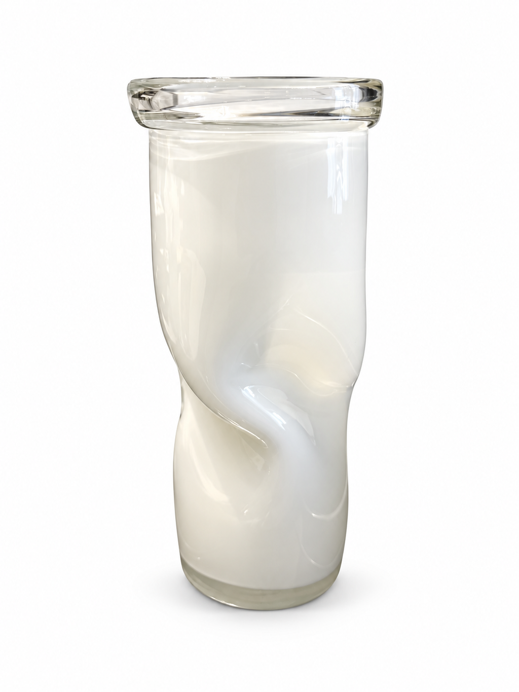 Sculptural White Art Glass Twist Vase
