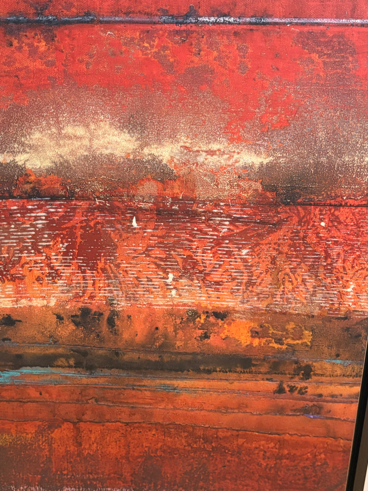 Large Framed Abstract Textured Wall Art – Red, Bronze & Gold – 26” × 50”