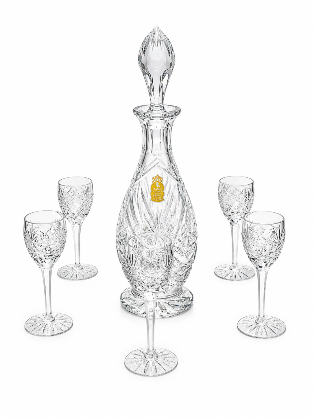 Imperlux Handcut Crystal Decanter & Wine Glass Set – 7 Piece Collection