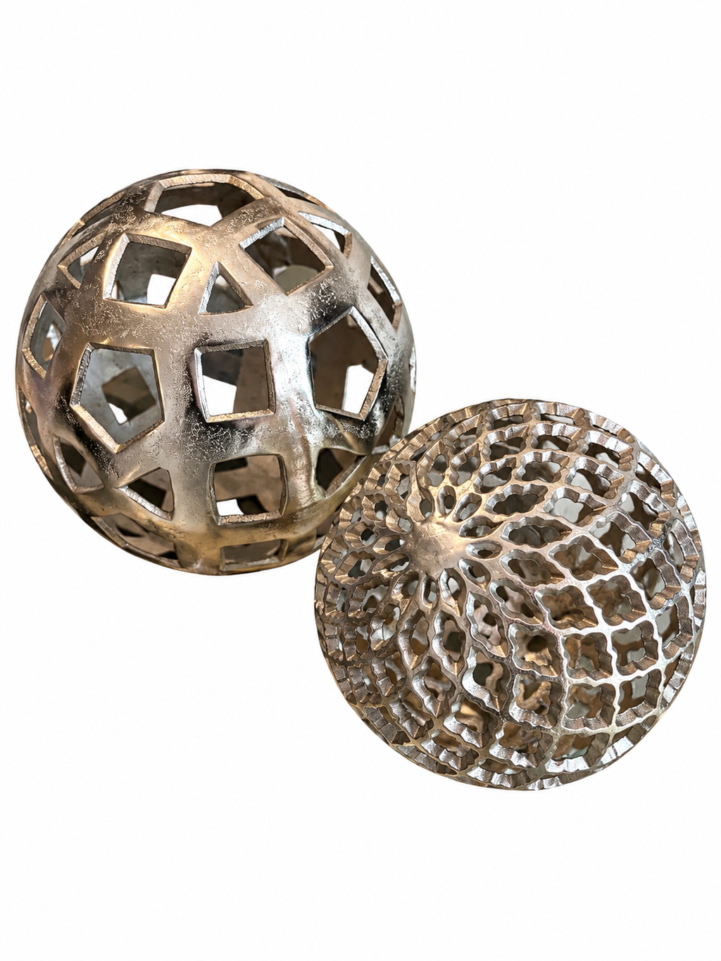 Set of 2 Silver Openwork Decorative Spheres