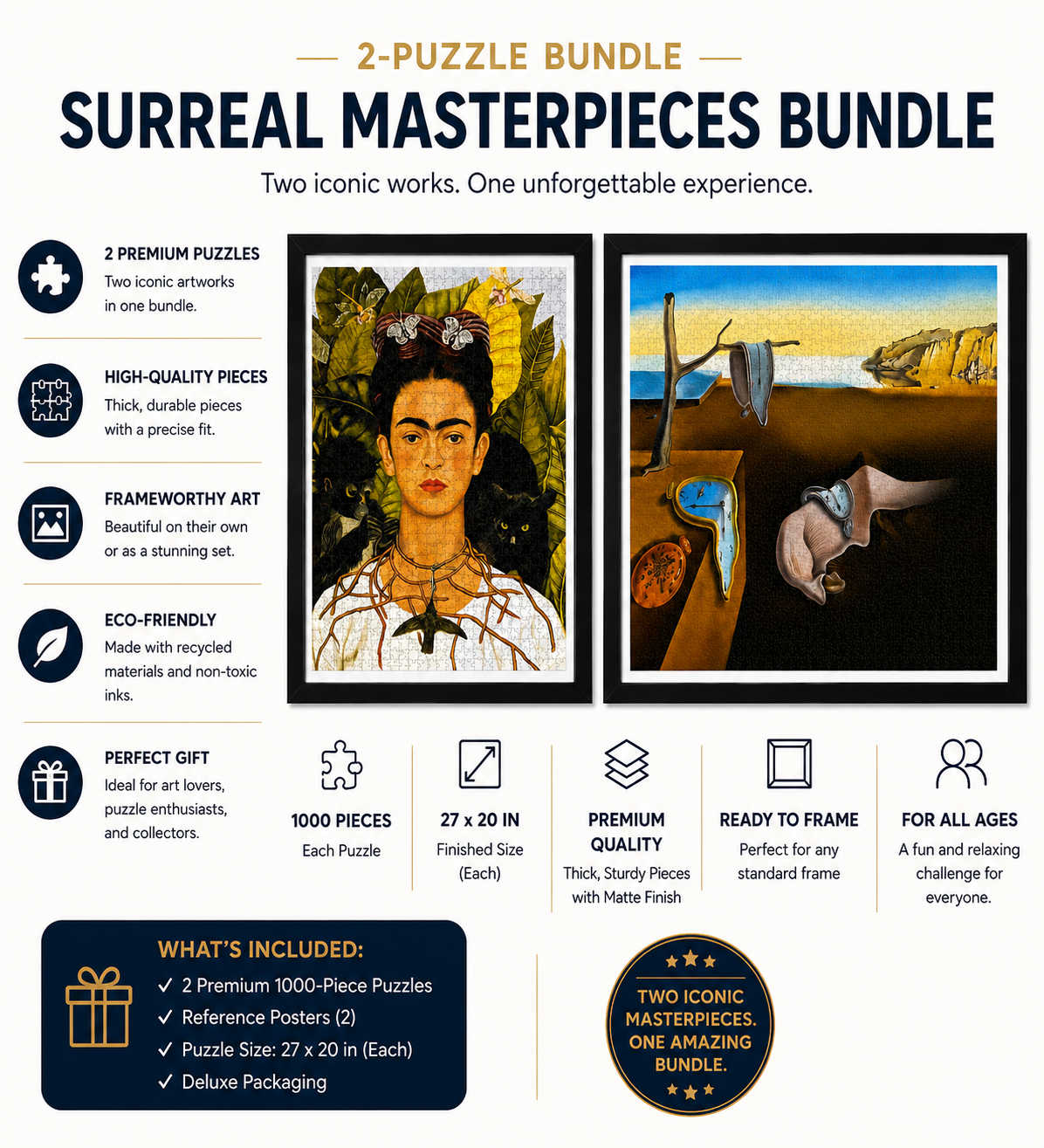 Frida Kahlo & Salvador Dalí Framed Puzzle Art Bundle (Set of 2)