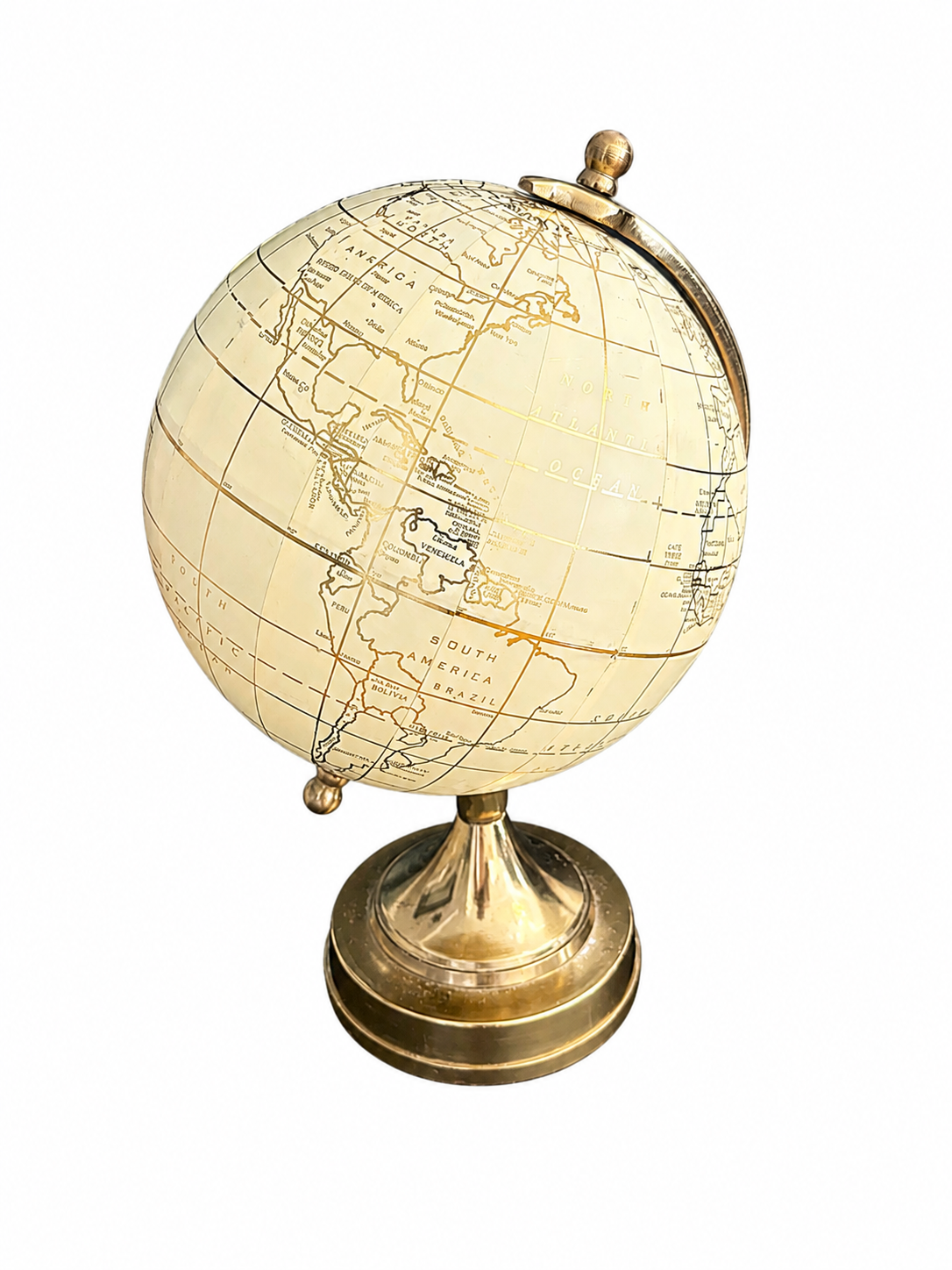 Vintage-Inspired Ivory & Brass Decorative World Globe