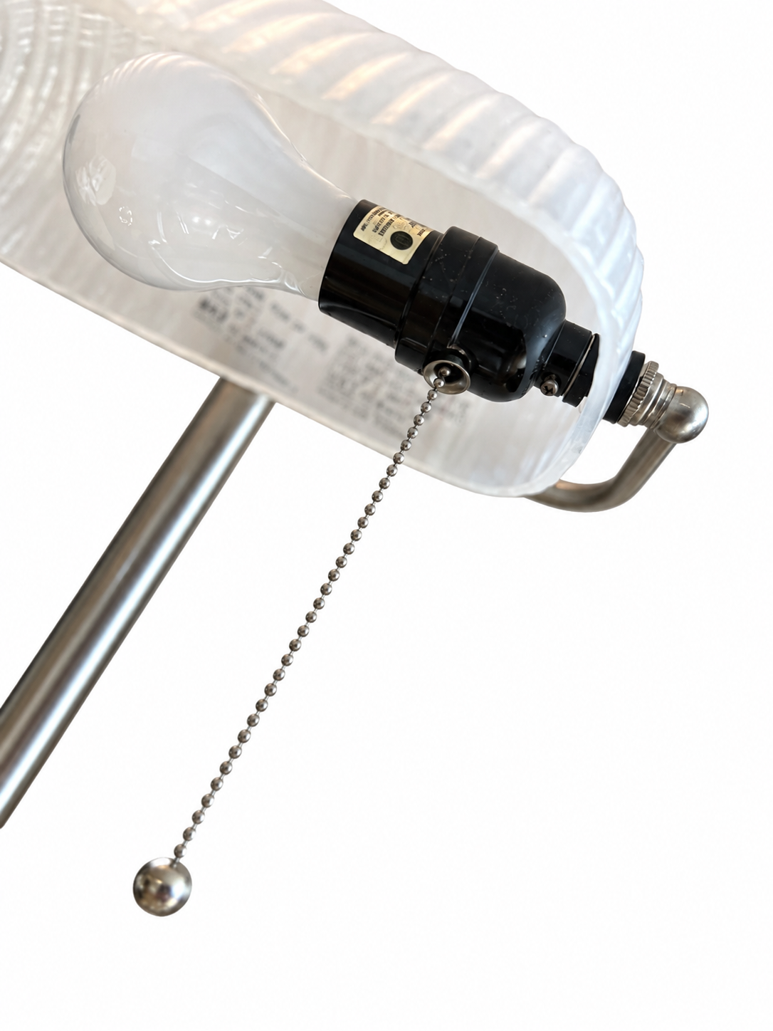 Brushed Nickel Banker Lamp with Textured Glass Shade
