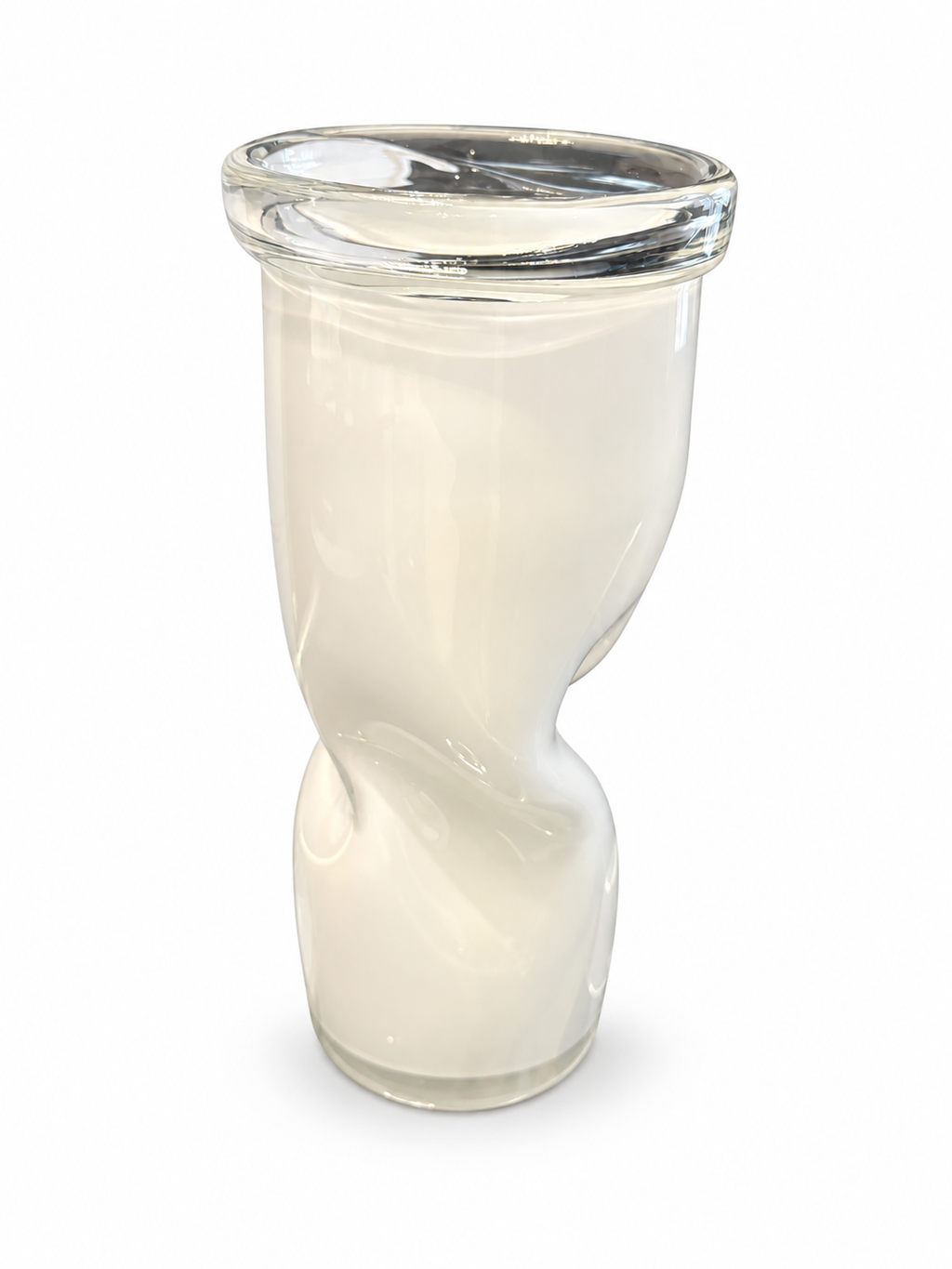 Sculptural White Art Glass Twist Vase