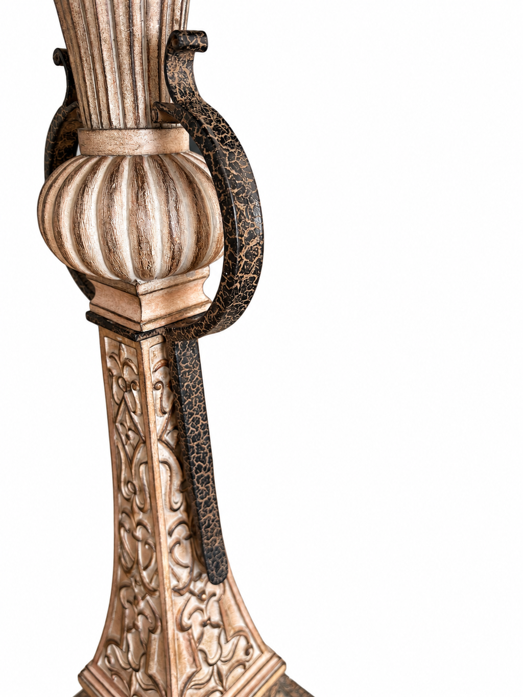 Ornate Antique-Style Bronze & Champagne Table Lamp with Fabric Bell Shade