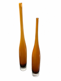 Set of 2 Tall Amber Art Glass Bud Vases – Modern Sculptural Décor