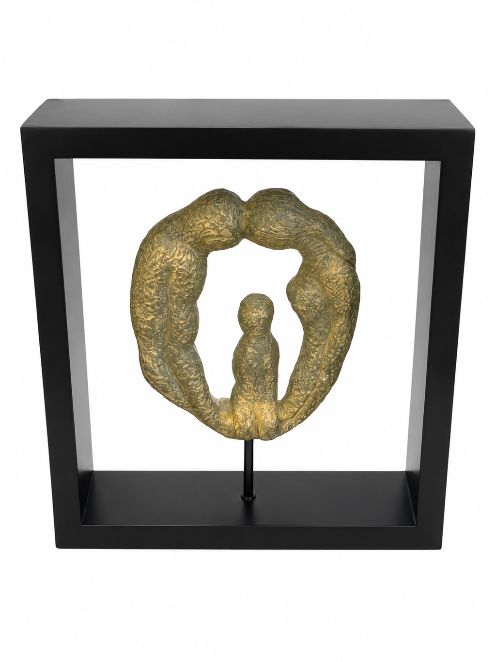 Modern Abstract Family Embrace Sculpture in Black Display Frame