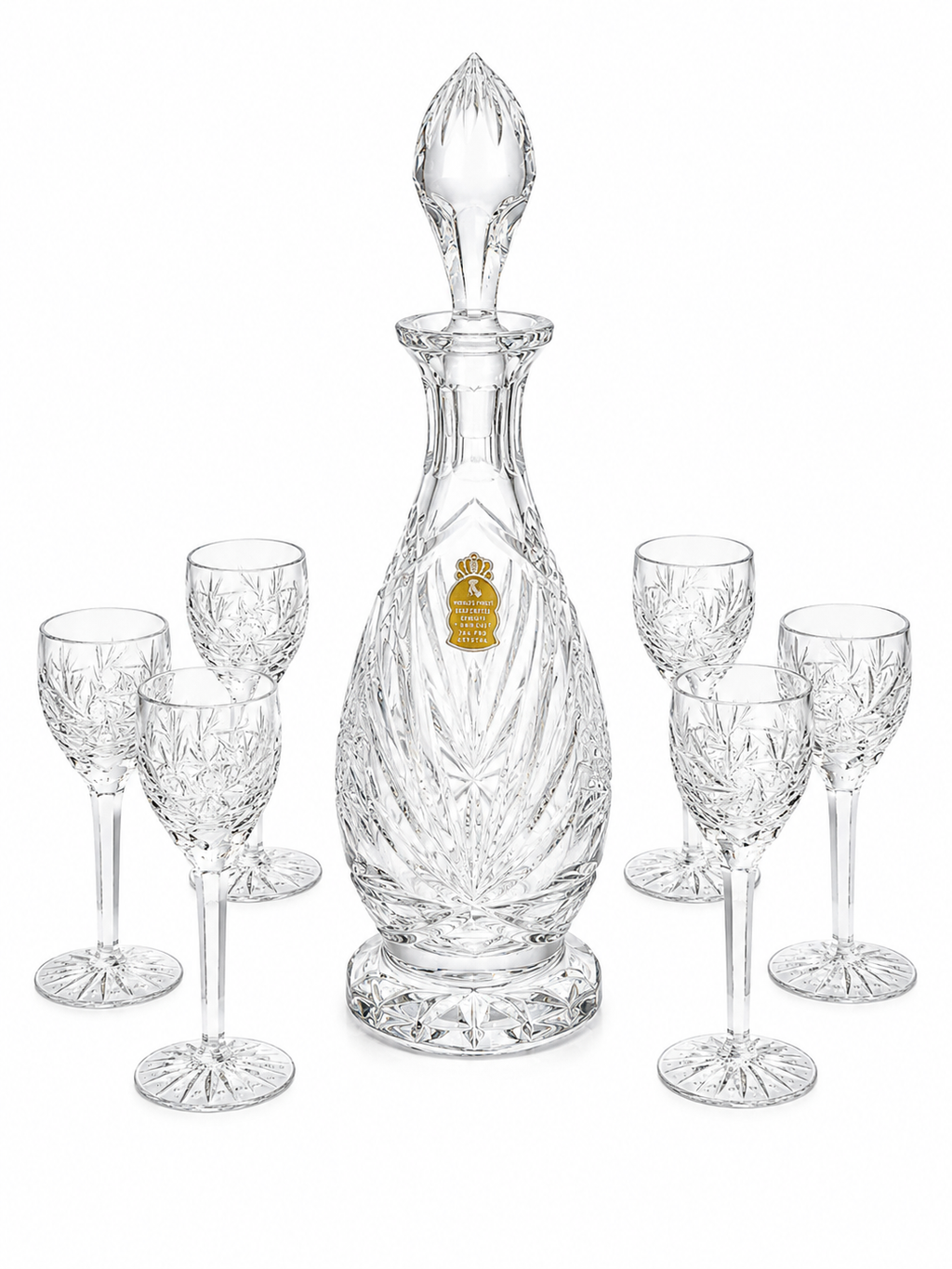 Imperlux Handcut Crystal Decanter & Wine Glass Set – 7 Piece Collection