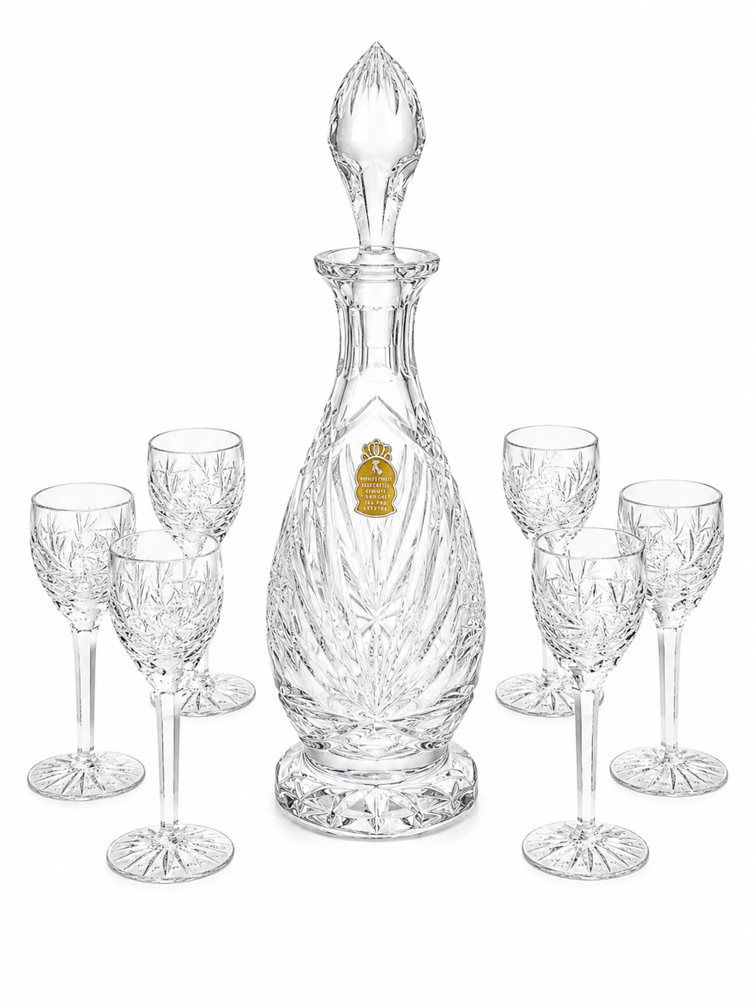 Imperlux Handcut Crystal Decanter & Wine Glass Set – 7 Piece Collection
