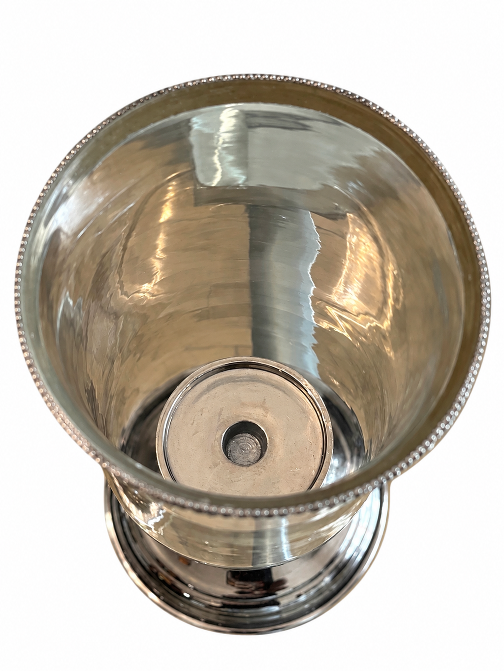 Silver & Glass Hurricane Candle Holder with Beaded Rim