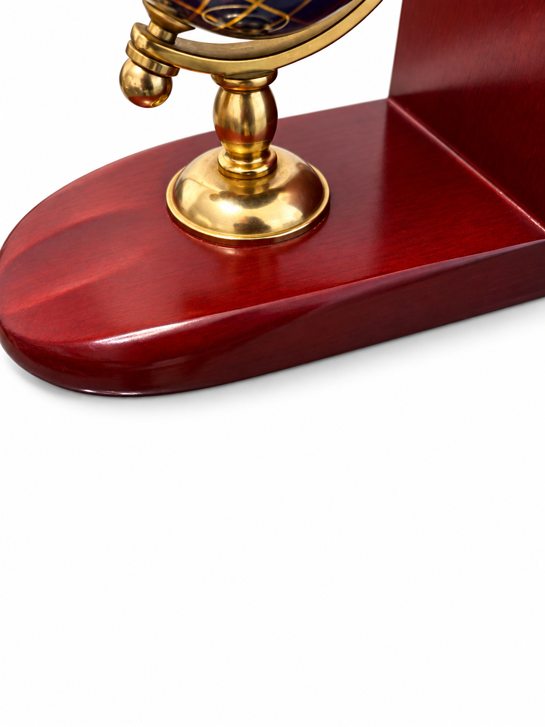 Vintage Globe Bookends – Mahogany Wood & Brass-Tone Set