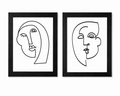 Modern Abstract Face Wall Art | Matching Framed Print Set (2 Pieces) – Black Textured Frames