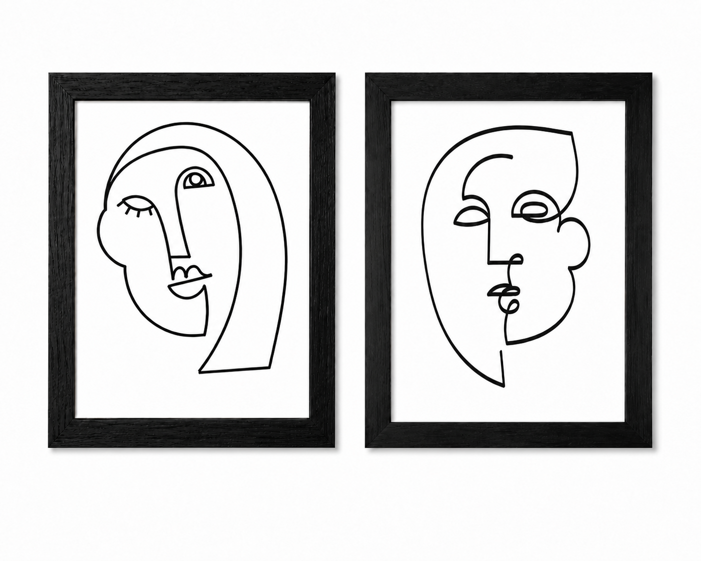 Modern Abstract Face Wall Art | Matching Framed Print Set (2 Pieces) – Black Textured Frames