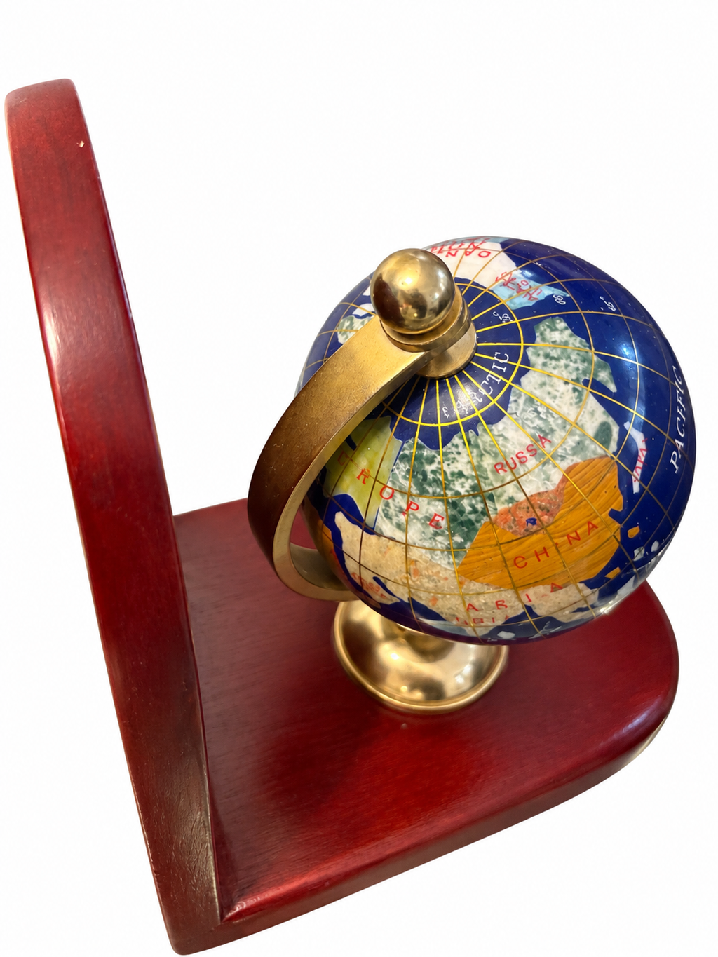 Vintage Globe Bookends – Mahogany Wood & Brass-Tone Set