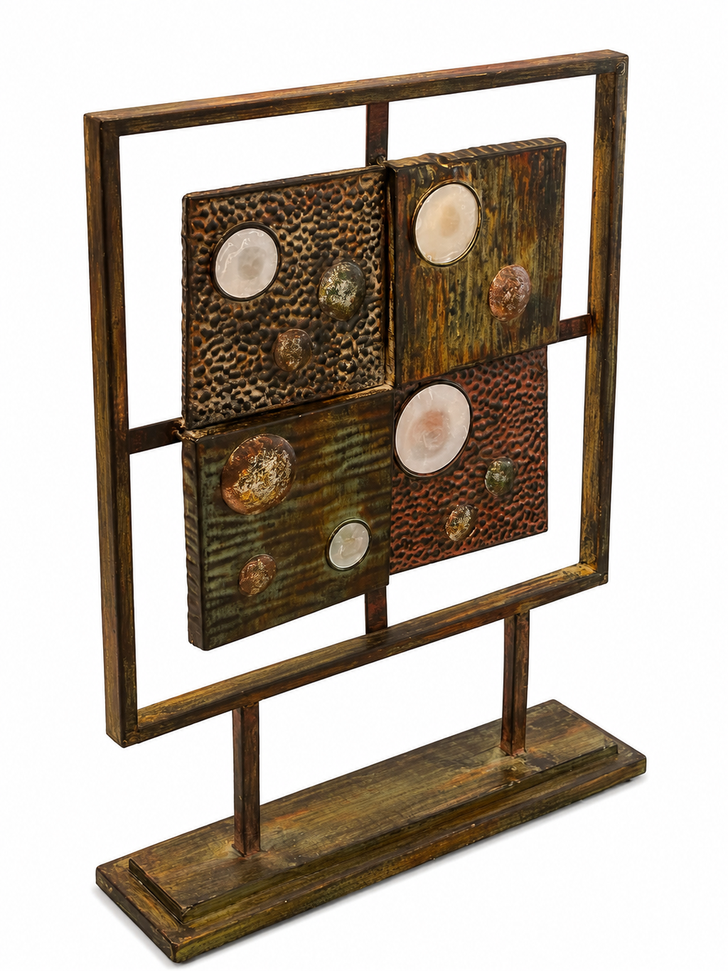 Modern Industrial Metal & Faux Stone Tabletop Sculpture