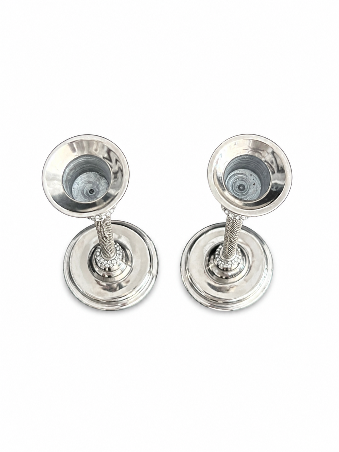 Set of 2 Silver Crystal Accent Candle Holders