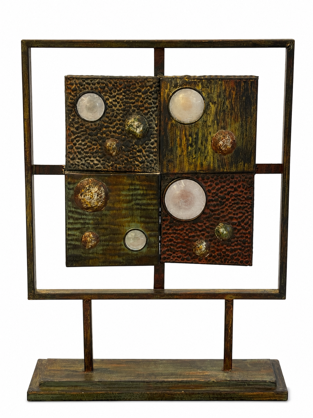 Modern Industrial Metal & Faux Stone Tabletop Sculpture