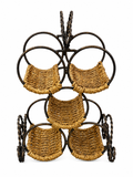 Rustic Woven 5-Bottle Wine Rack with Twisted Metal Frame