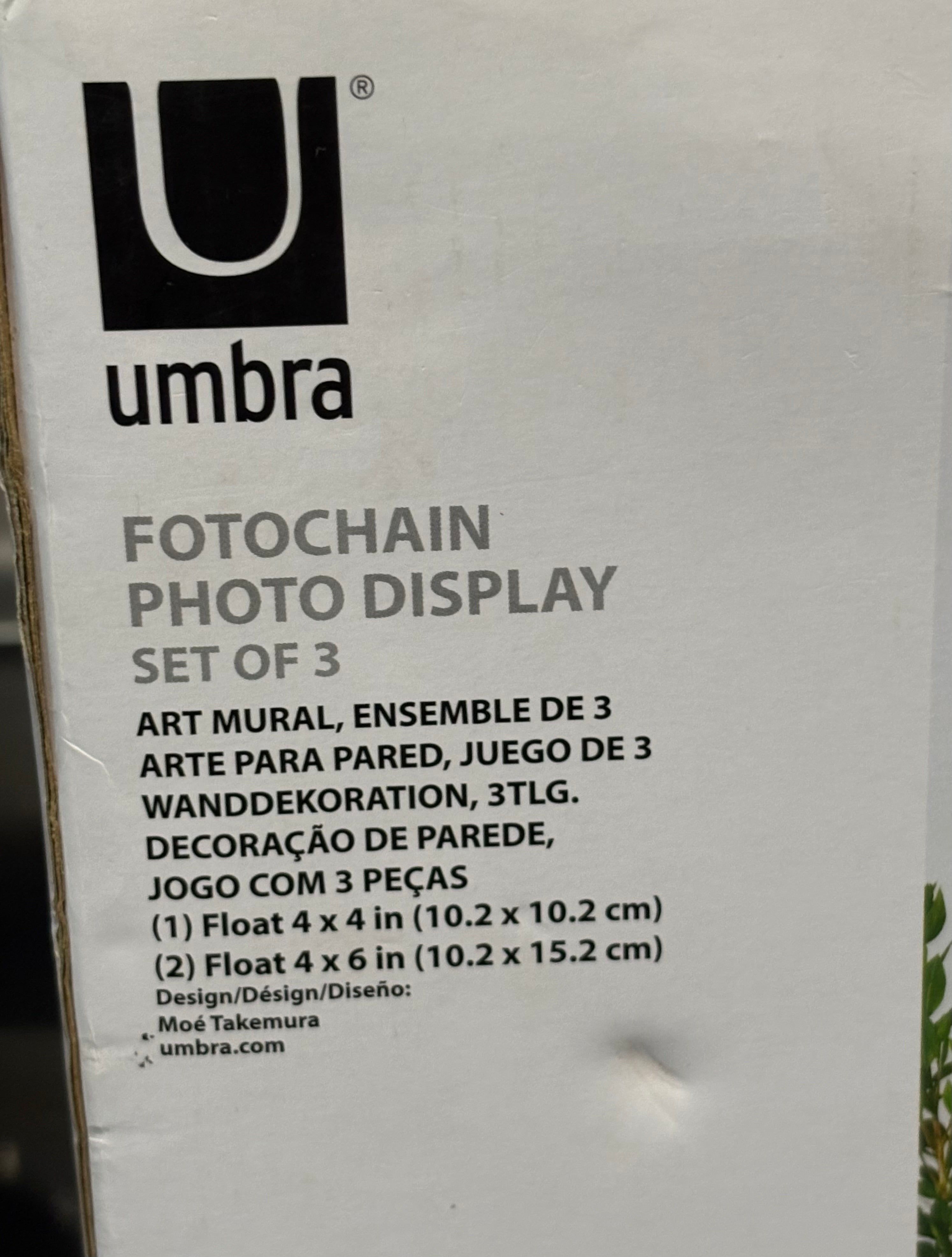 Umbra Fotochain Hanging Photo Display – Set of 3 Floating Picture Frames with Metal Chains | Modern Wall Photo Display