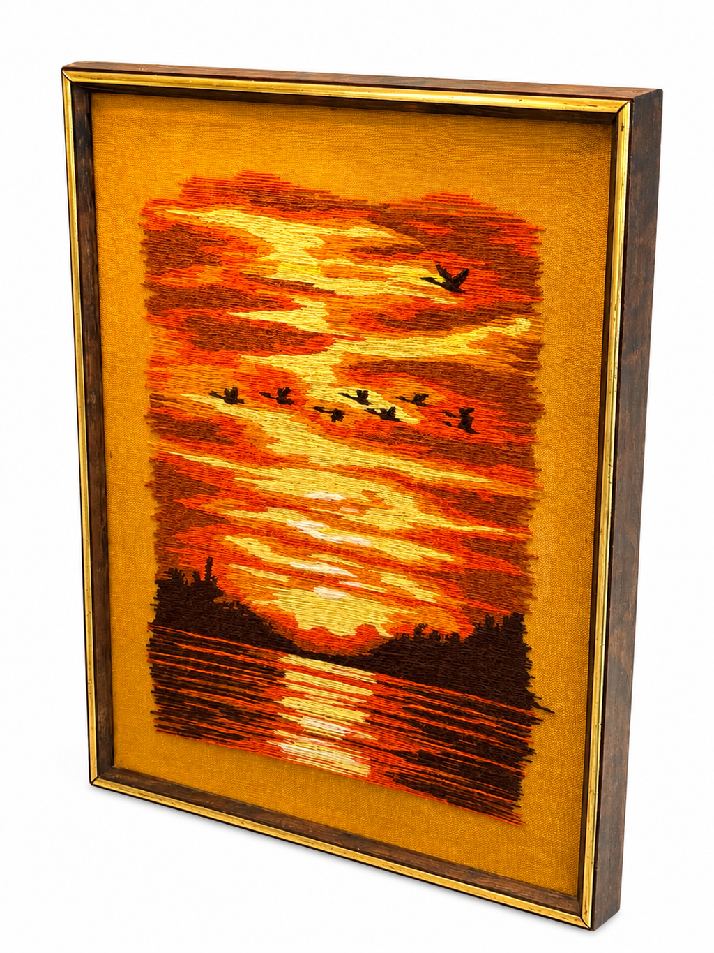 Vintage Sunset Crewel Embroidery Wall Art