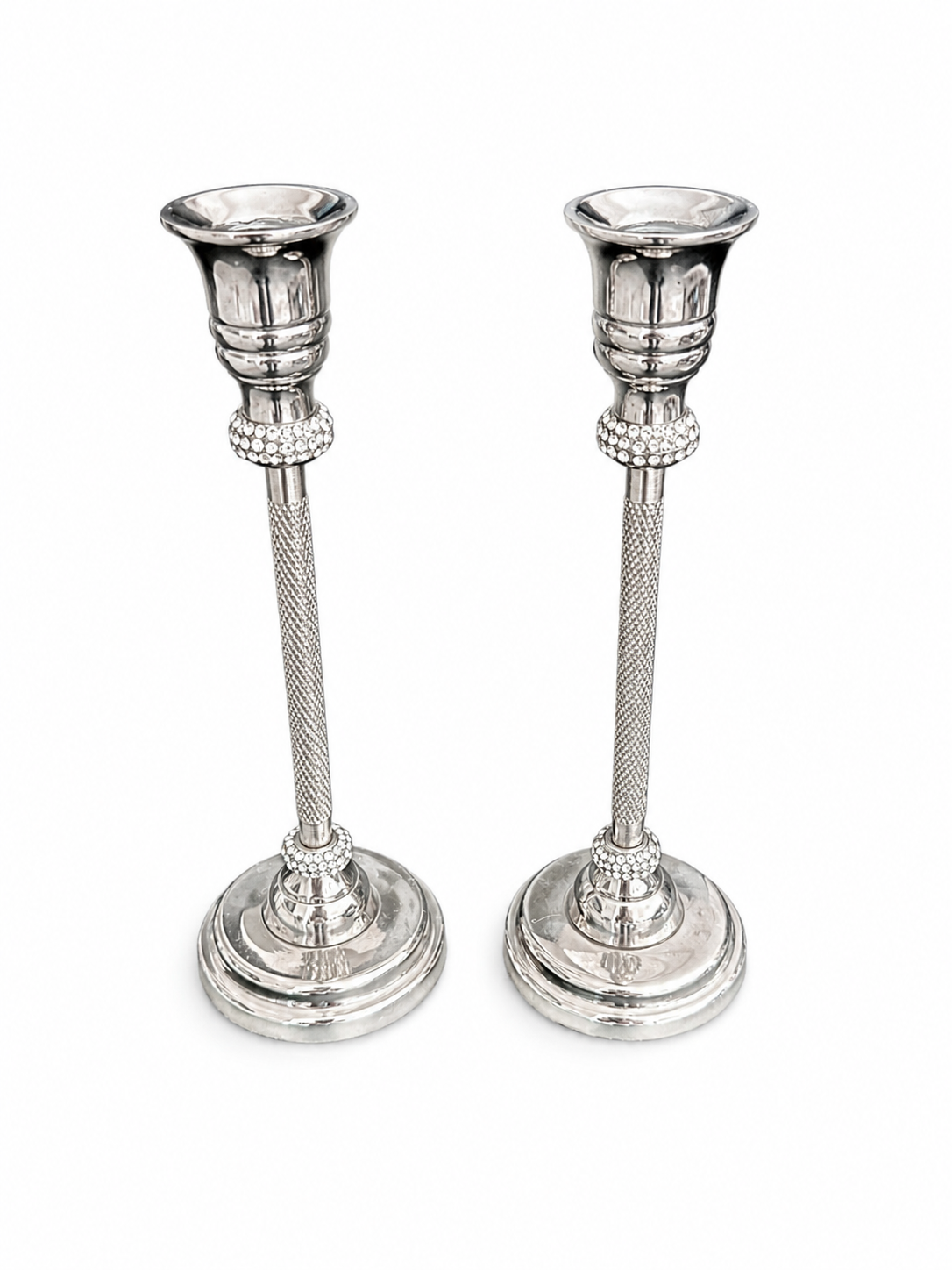 Set of 2 Silver Crystal Accent Candle Holders