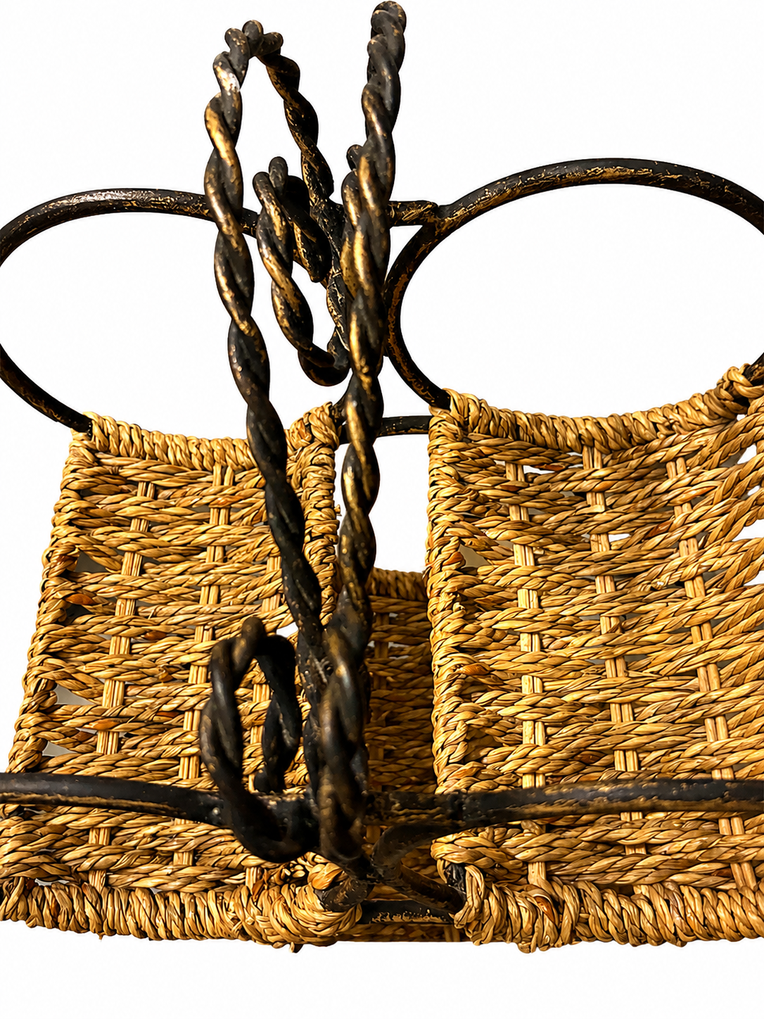 Rustic Woven 5-Bottle Wine Rack with Twisted Metal Frame