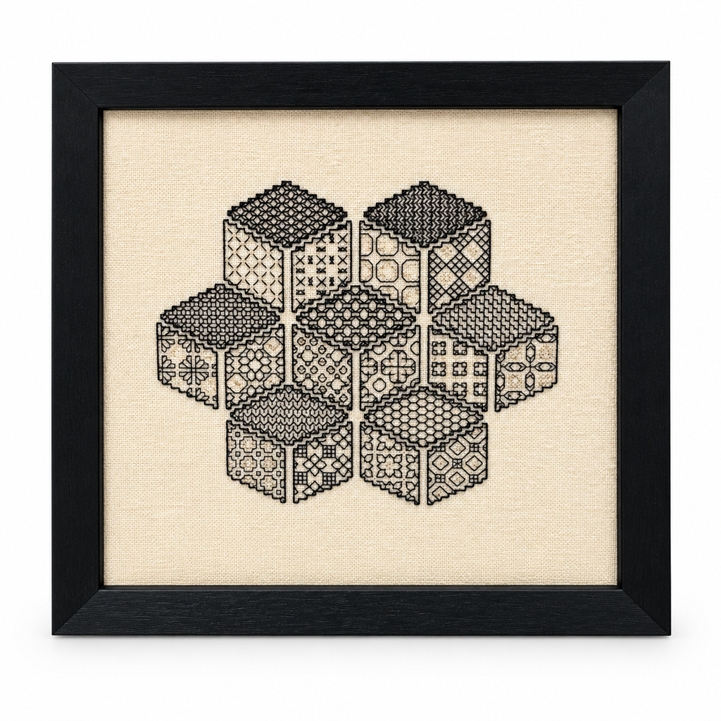 Framed Geometric Textile Art – Black & Natural